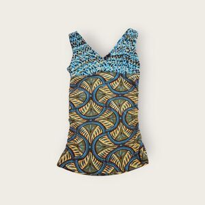 Vintage Y2k Bisou Bisou green and blue funky geometric graphic tank top